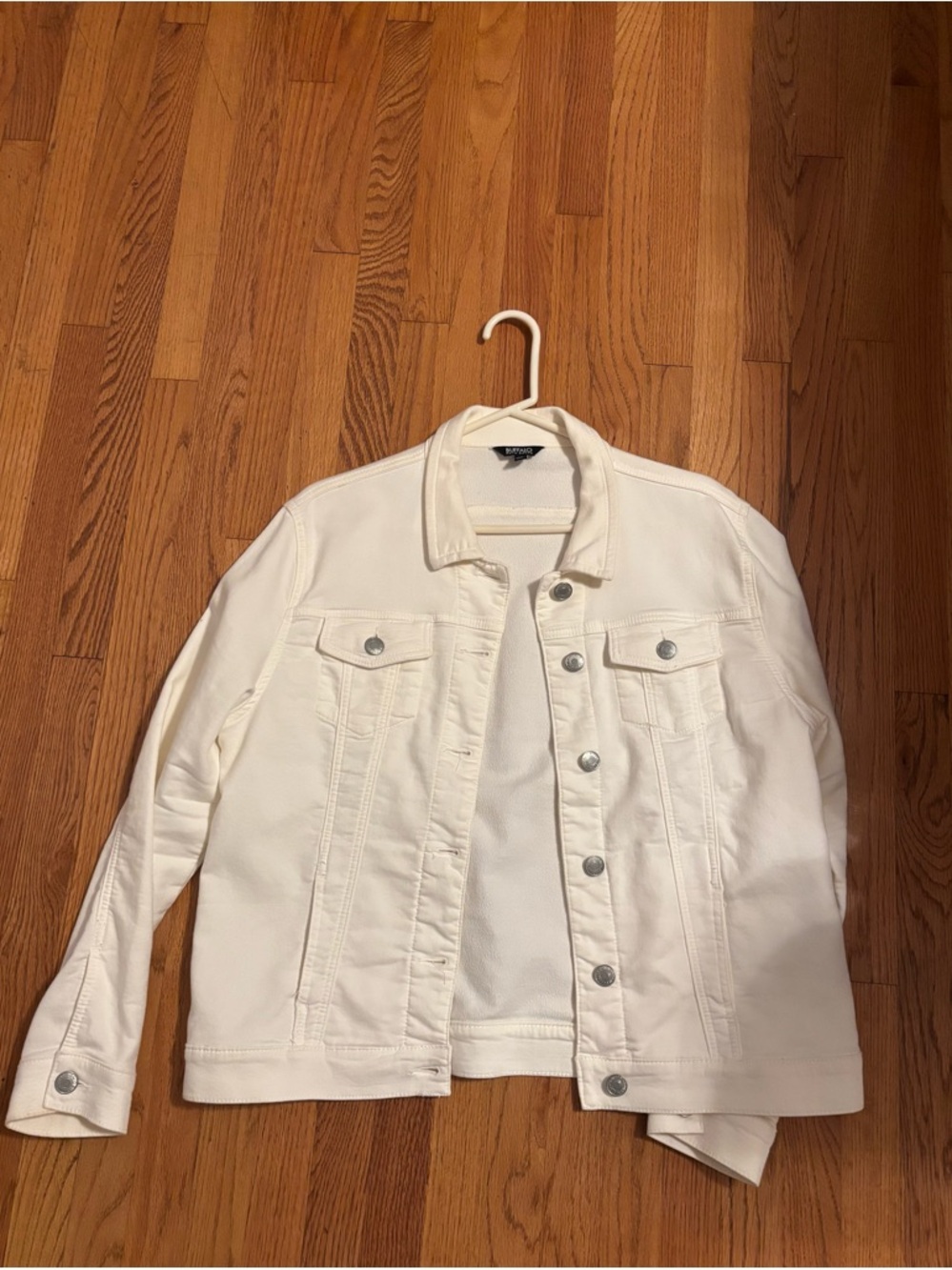 BUFFALO David Bitton White Denim Button Up Collared Trucker Jacket Womens Size L